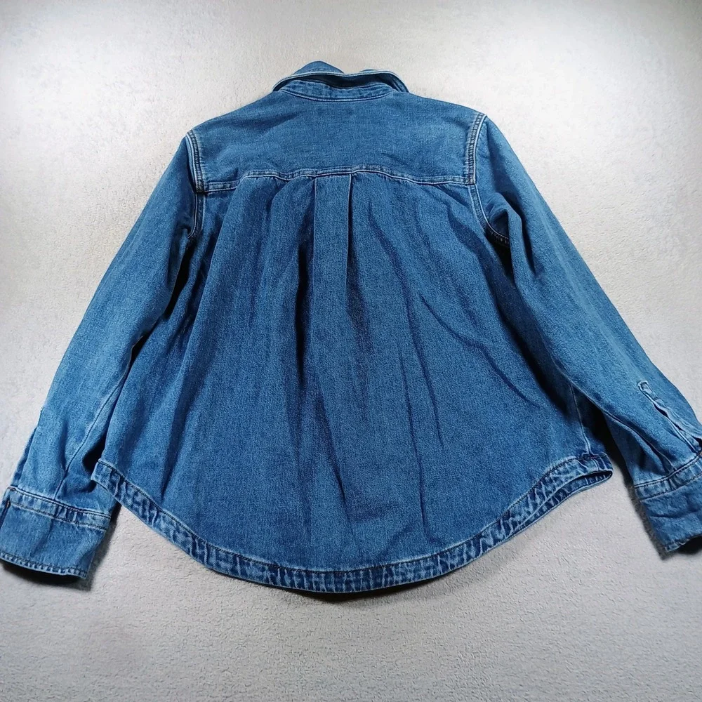 Free Assembly Womens Denim Snap Front Shirt Blue Large L 12-14 100% Cotton